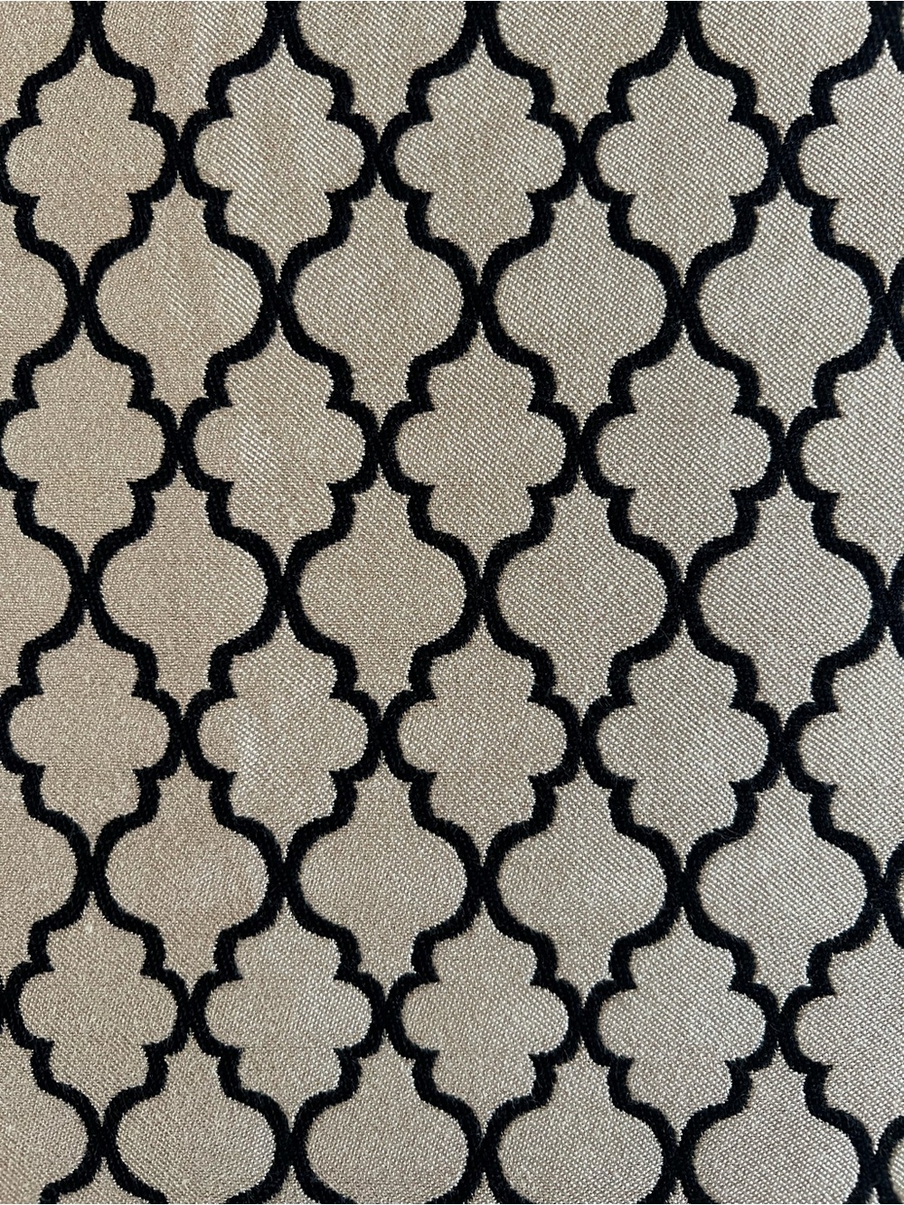 Black Moroccan Quatrefoil Trellis on Beige Upholstery Fabric 1/2 Yard Modern Sew
